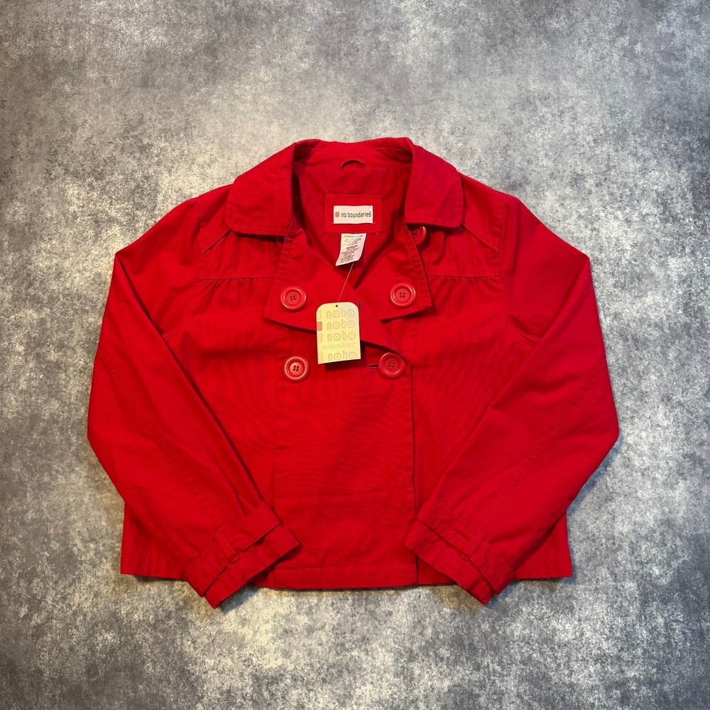Y2K No Boundaries Red Double Breasted Crop Peacoat Jacket Juniors Large 11/13